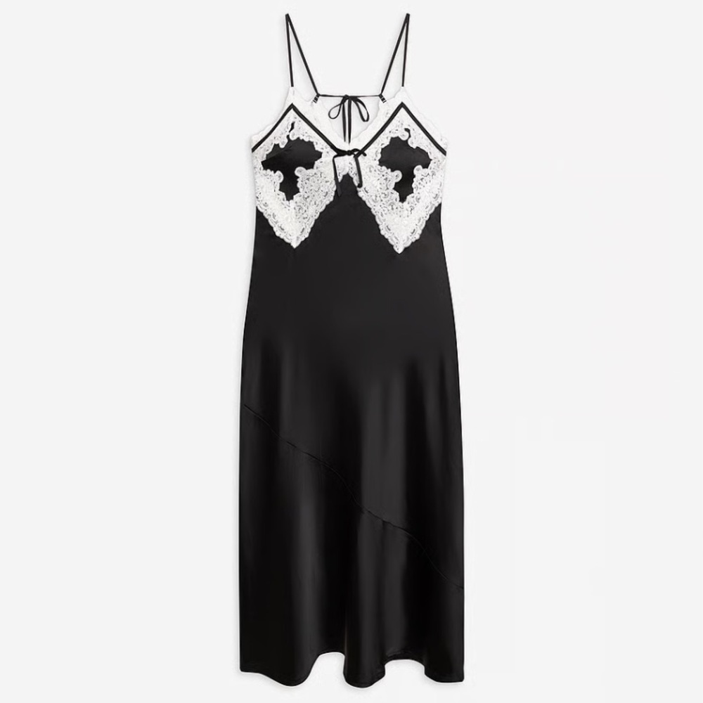 New! For Love & Lemons Maeve maxi slip dress black white lace 26479